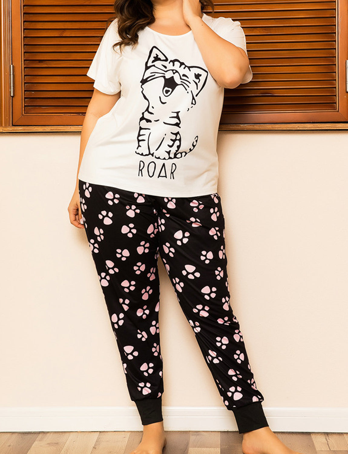 Cute Cat Print Plus Size Cotton Pajamas Set – vianahos