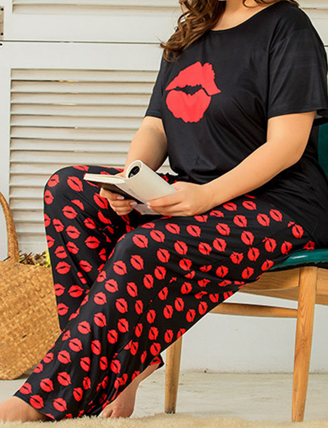 Red Lip Print Women's Plus Size Loungewear Set – vianahos